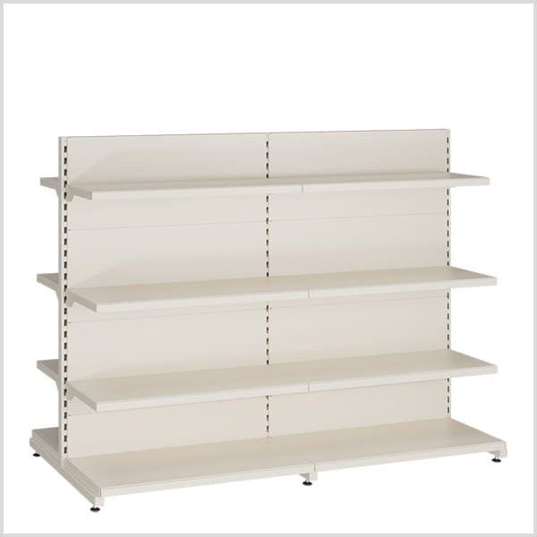 Dvipusė prekybinė lentyna 800×1500 H1500 ( 8 lentynos ) eksponavimui parduotuvės centre aukščio reguliavimas