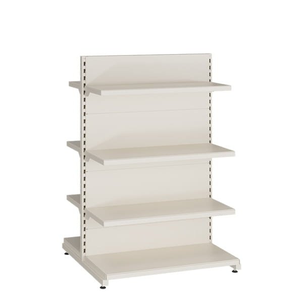 Dvipusė prekybinė lentyna 800×1500 H1500 ( 8 lentynos ) eksponavimui parduotuvės centre prekių