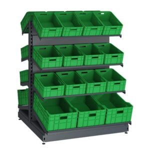 Dvipusė prekybinė lentyna daržovių vaisių dėžėms nuožulnios lentynos mažesnėms didelėms