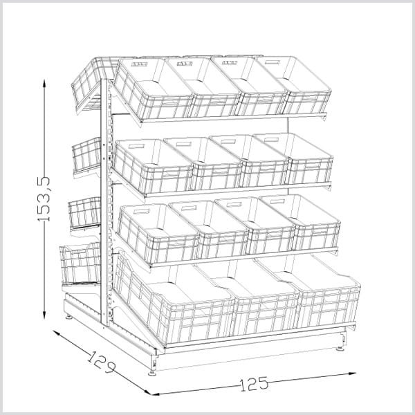 Dvipusė prekybinė lentyna daržovių vaisių dėžėms nuožulnios lentynos mažesnėms