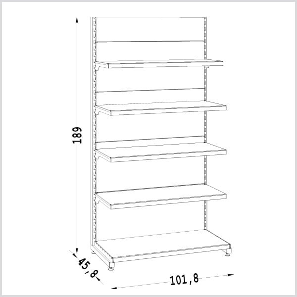 Prekybinė lentyna lygia nugarėle 1000x400 reguliuojamomis atramėlėmis populiarus sprendimas maisto