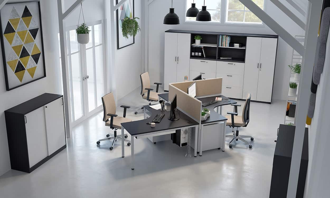 Biuro baldų kolekcija Easy Space kampo darbo stalas patalpose