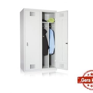 Dviejų durų persirengimo spintelė SD 400-2 (su vidine pertvara) guminiai amortizatoriai užtikrina tylų