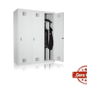 Trijų durų persirengimo spintelė SD 400-3 (su vidine pertvara) guminiai amortizatoriai užtikrina tylų