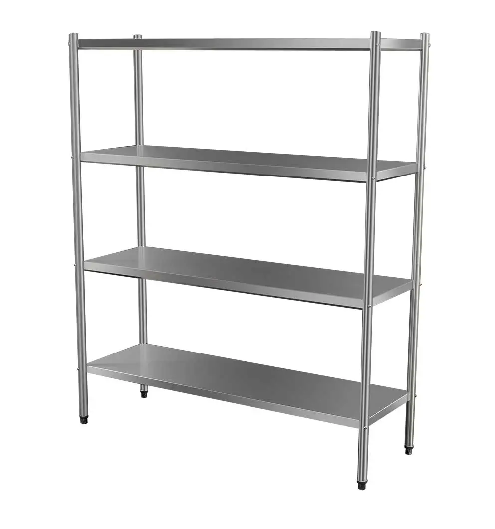 Keturių lentynų nerūdijančio plieno stelažas 2000x600 reguliuojamos atramėlės grindų suvirinta stabili konstrukcija